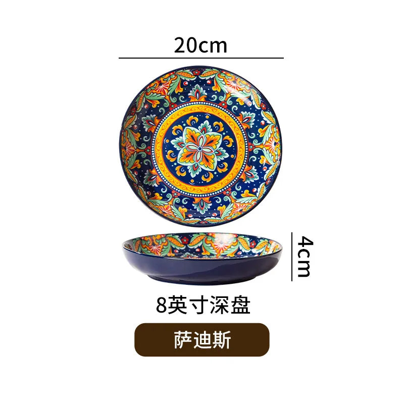 Bohemian Deep Ceramic Plate Dinnerware High-Quality Appearance