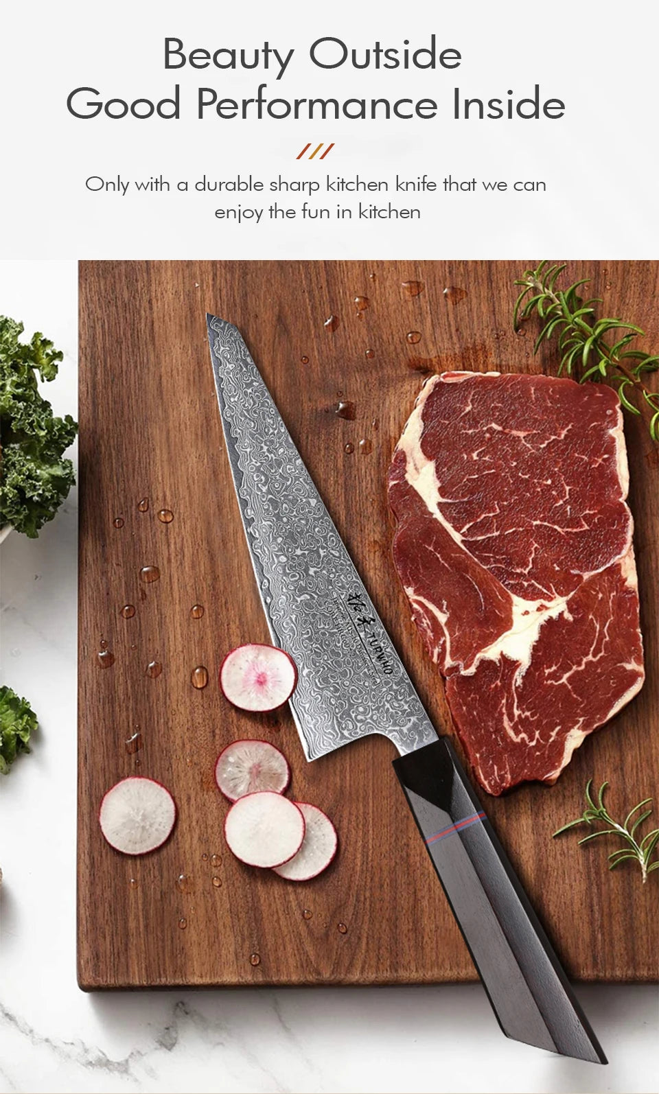 Turwho Honesuki Knife Damascus Steel Professional Chef Knives