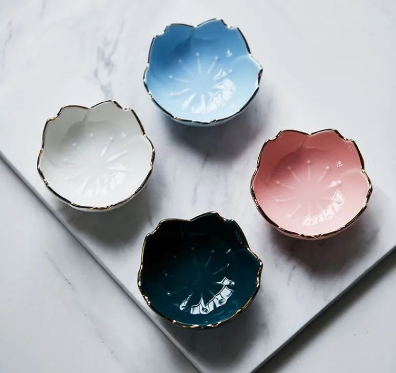 Japanese Ceramic Plate Sakura Petals Dipping Dish Soy