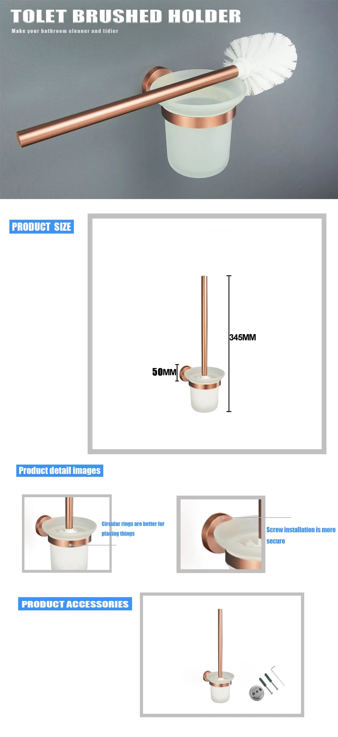 Brushed Rose Gold Toilet Brush Holder Toilet Paper