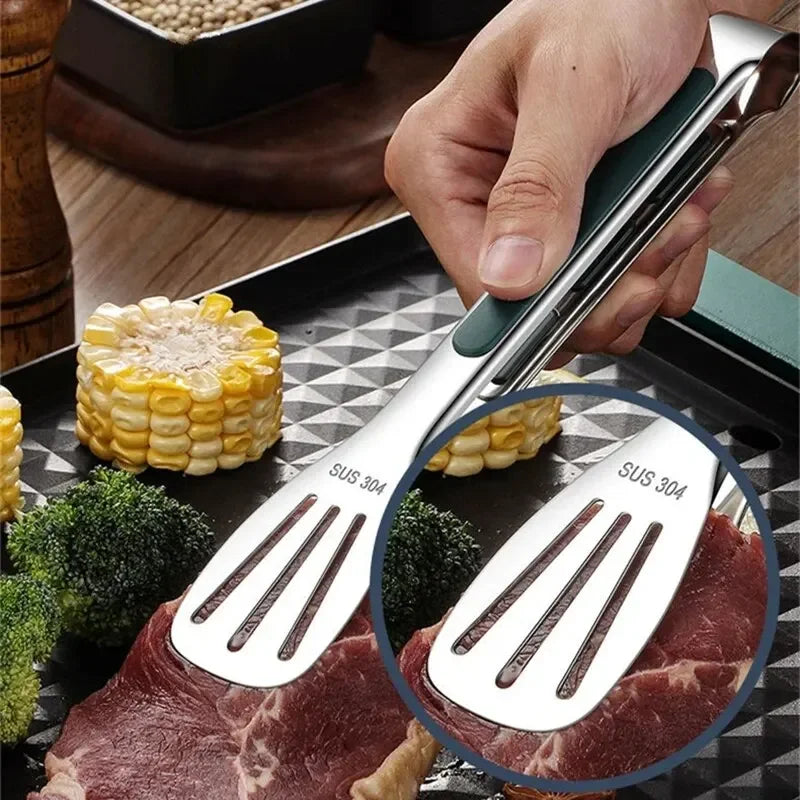 1pc Non Slip Stainless Steel Food Tongs Meat