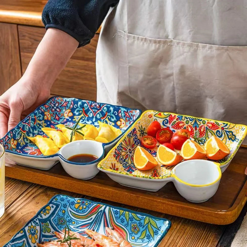 Bohemian Dumpling Plate Vinegar Dish Ceramic Plate Segmented
