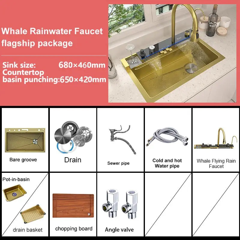 Stainless Steel Waterfall Sink Extra Large Bowl Digital