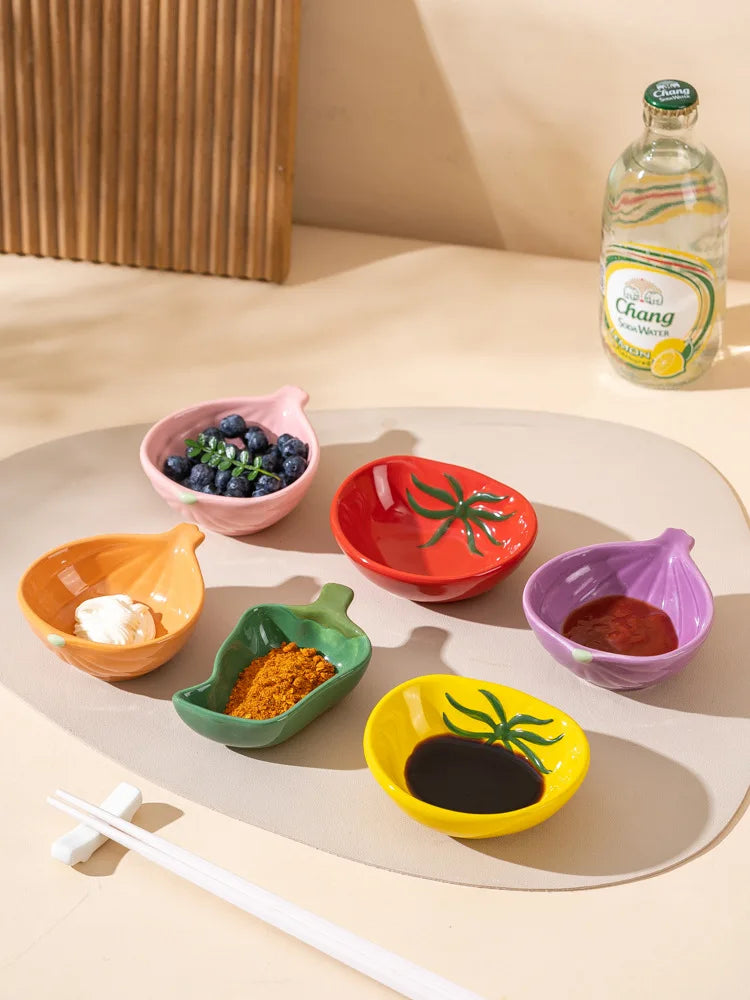 Sauce Dish Vegetable Shaped Ceramic Dipping Bowl Mini