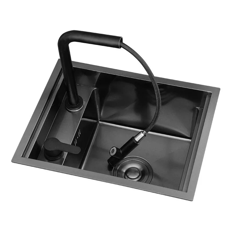 Nano Hidden Bar Sink Black Folding Faucet Silvery