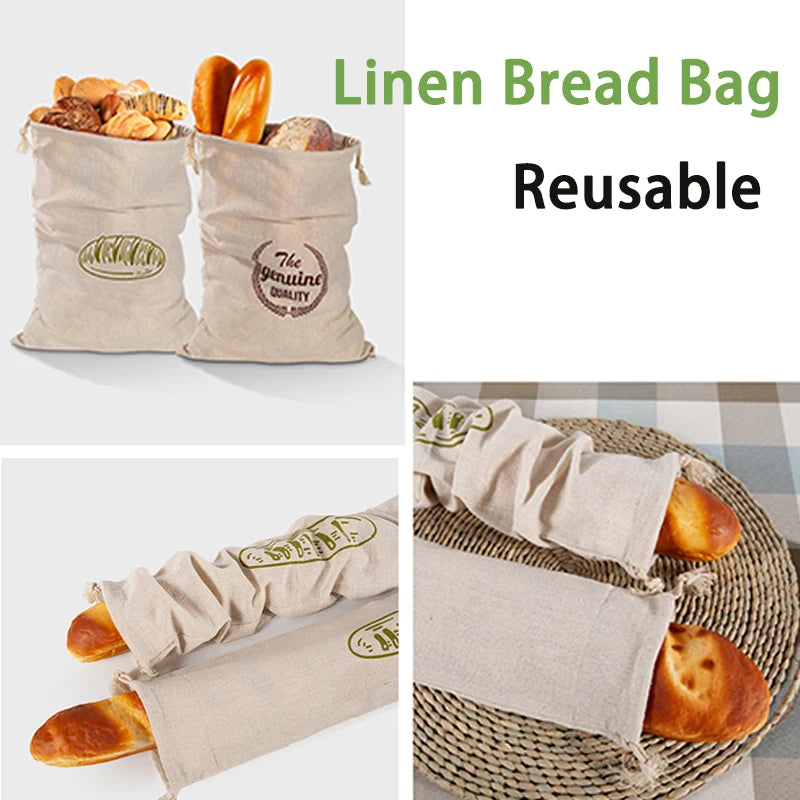 Linen Bread Bags Reusable Drawstring Organizer Homemade Artisan