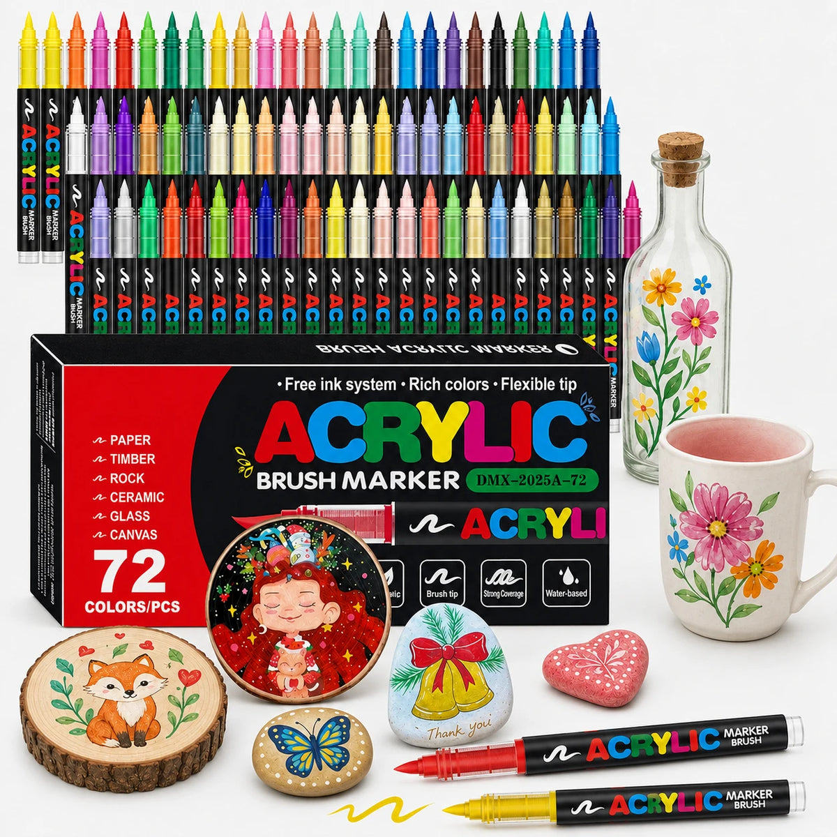 12-366 Colors Acrylic Paint Markers Quick Dry Brush