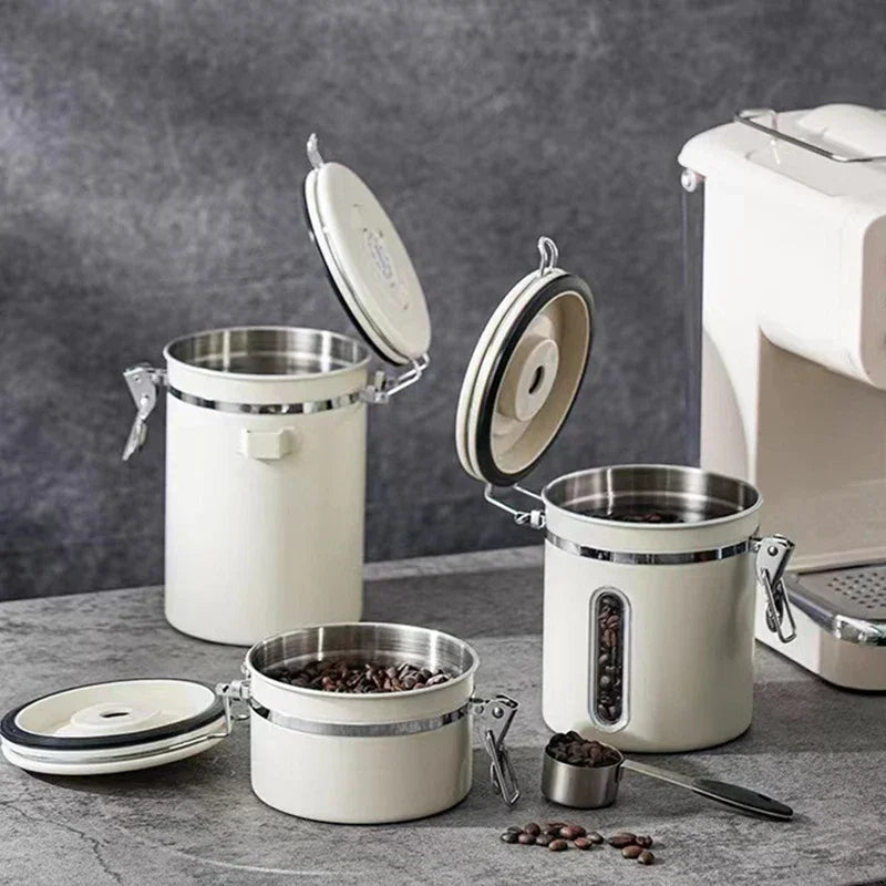Stainless Steel Coffee Beans Vacuum Storage Jar Spoon