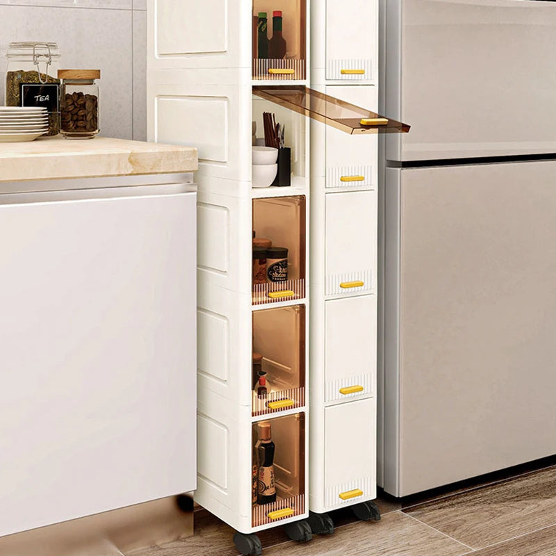 White Foldable Storage Cabinet Bathroom Organizer Slim Cabinet