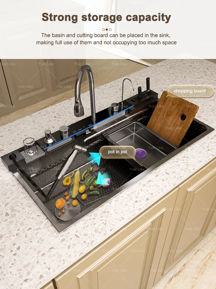Stainless Steel Golden Sink Waterfall Outlet Slot Piano