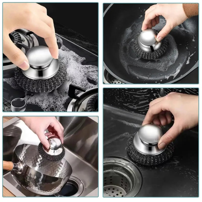 Stainless Steel Pot Brush Handle Robust Metal Ball