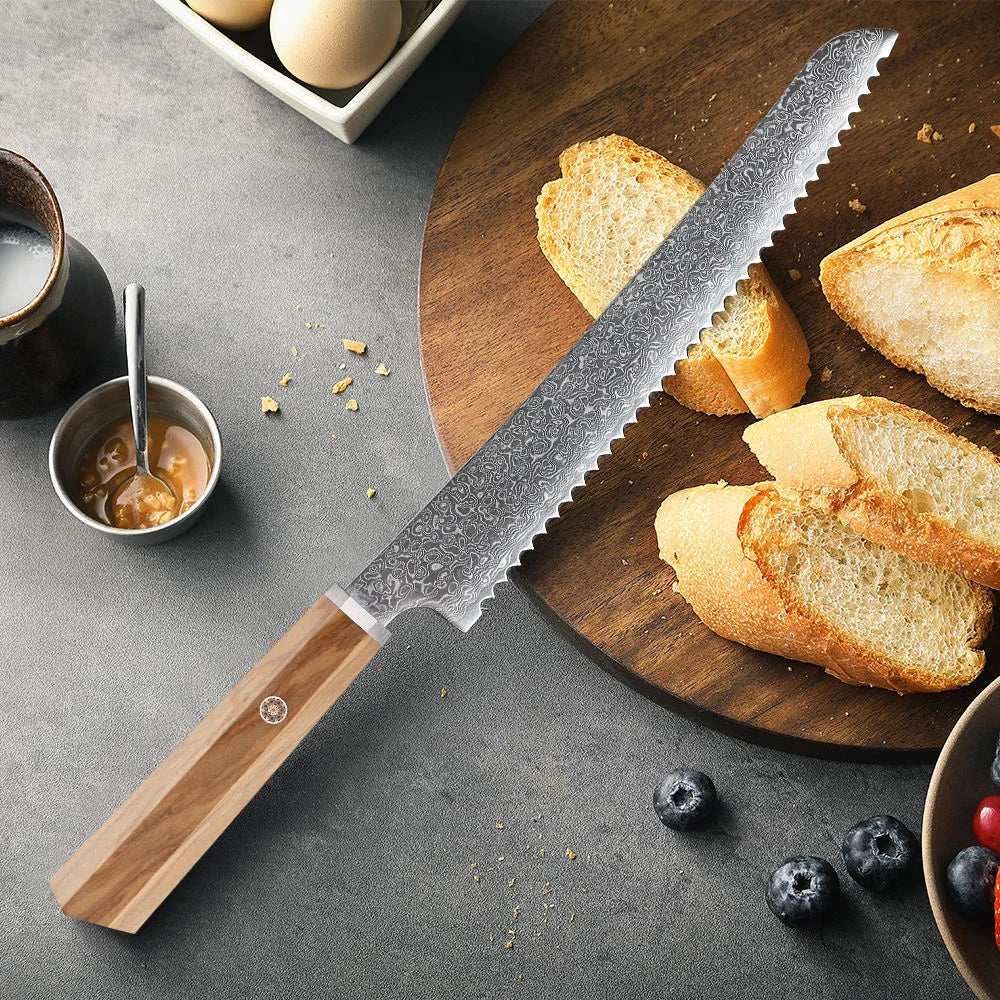 Bread Knife Hand Forged Damascus Steel Japanese Chef