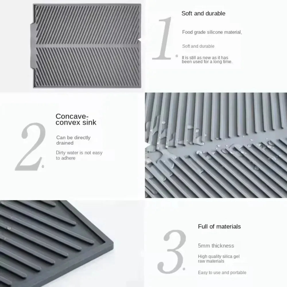 Dish Draining Mat Rectangle Silicone Drainer Mat Counter