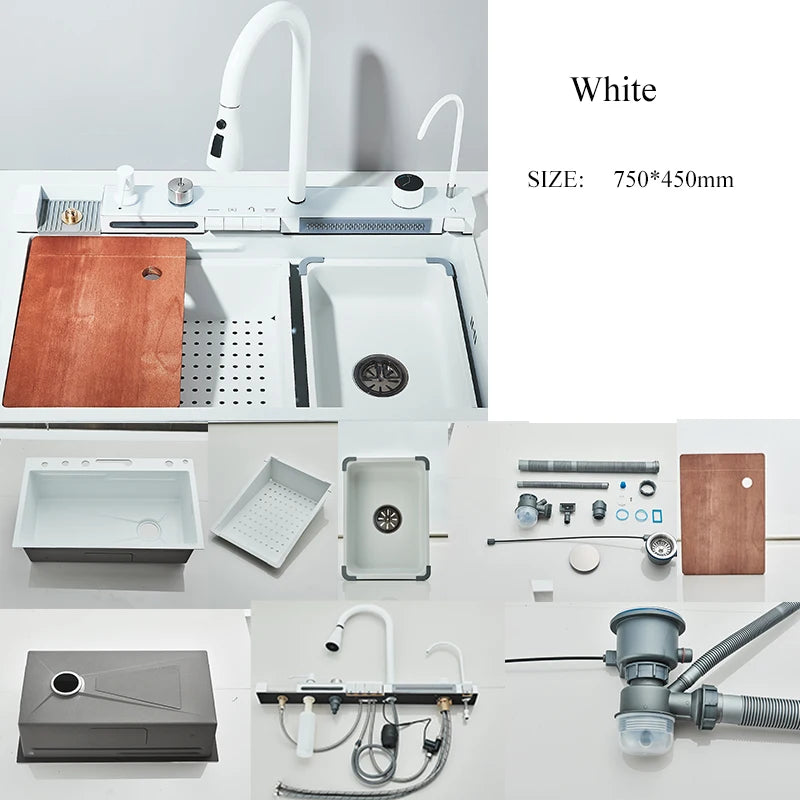 Golden Stainless Steel Sink Double Waterfall Digital Display