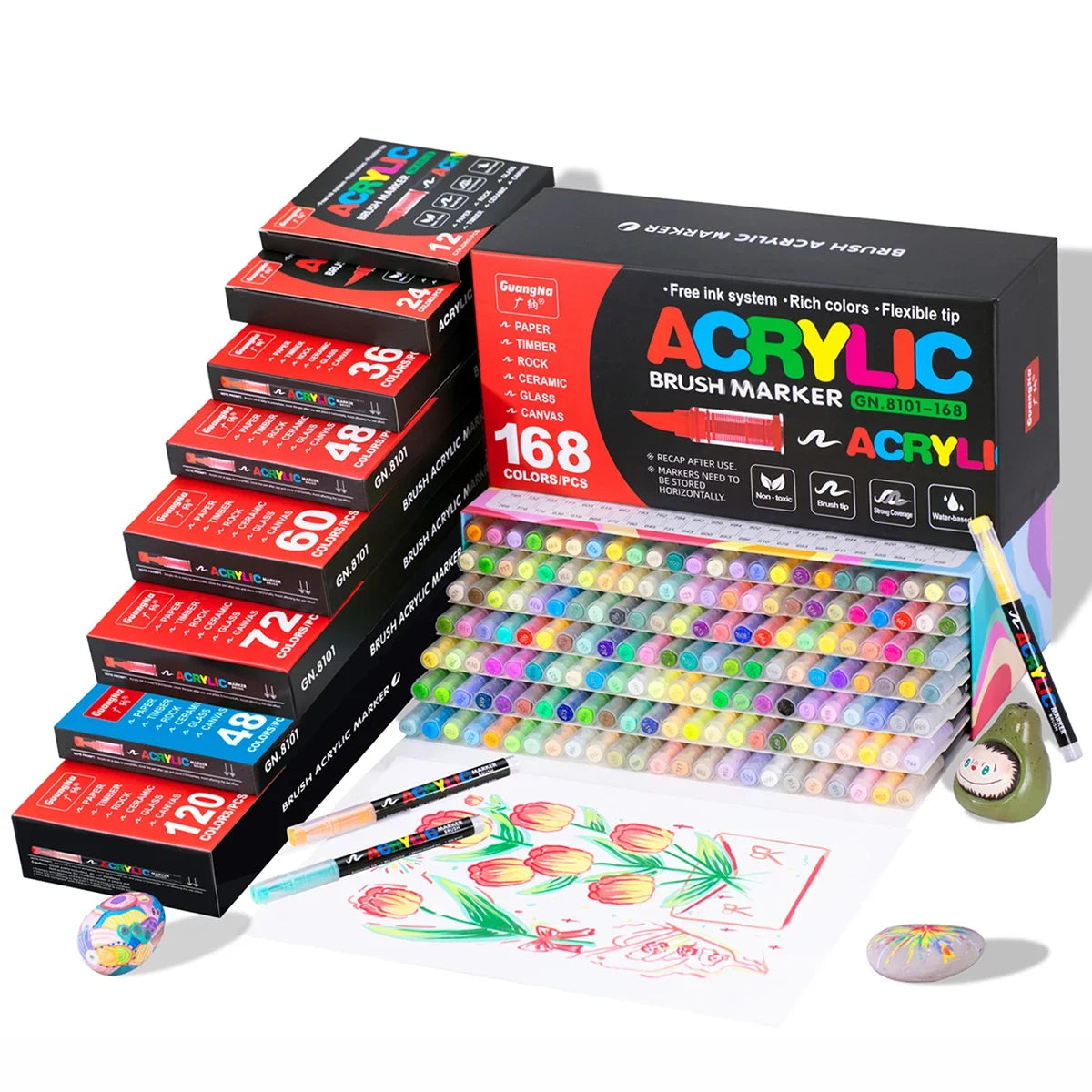12-240 Colors Acrylic Paint Markers Brush Tip Direct-Liquid