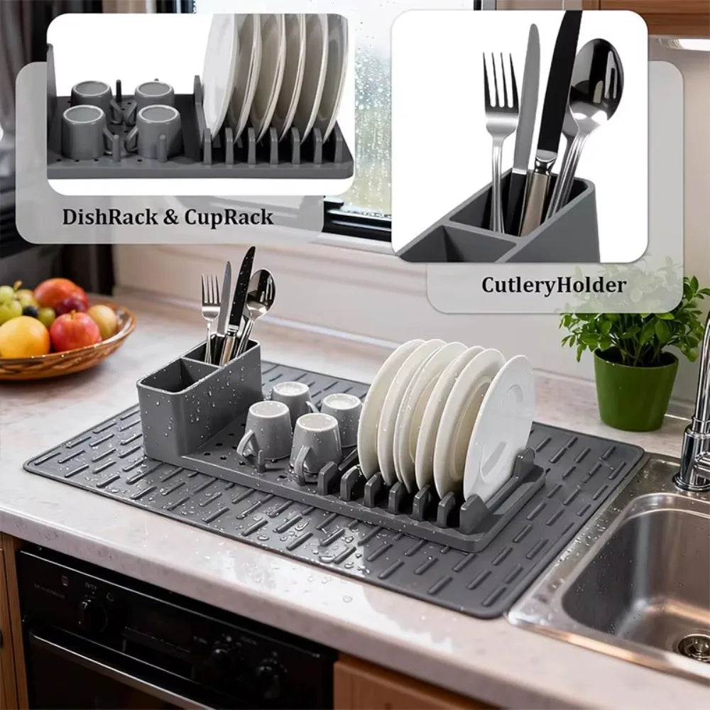 Durable Silicone Dish Drying Rack Heat-Resistant Drain Design