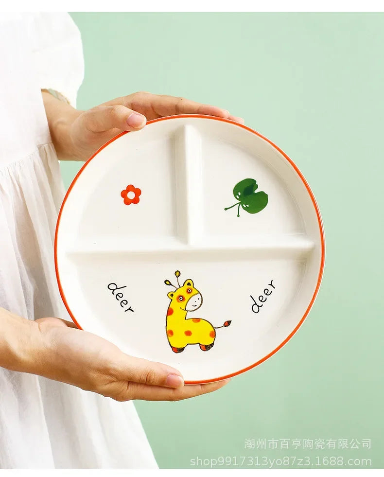 Divider Plate Ceramic Dish Serving Platter Children Tableware