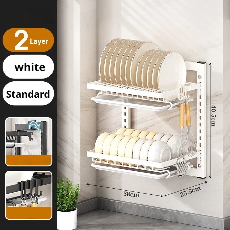 Layer Dish Rack Wall Mounted Storage Rack No-Hole