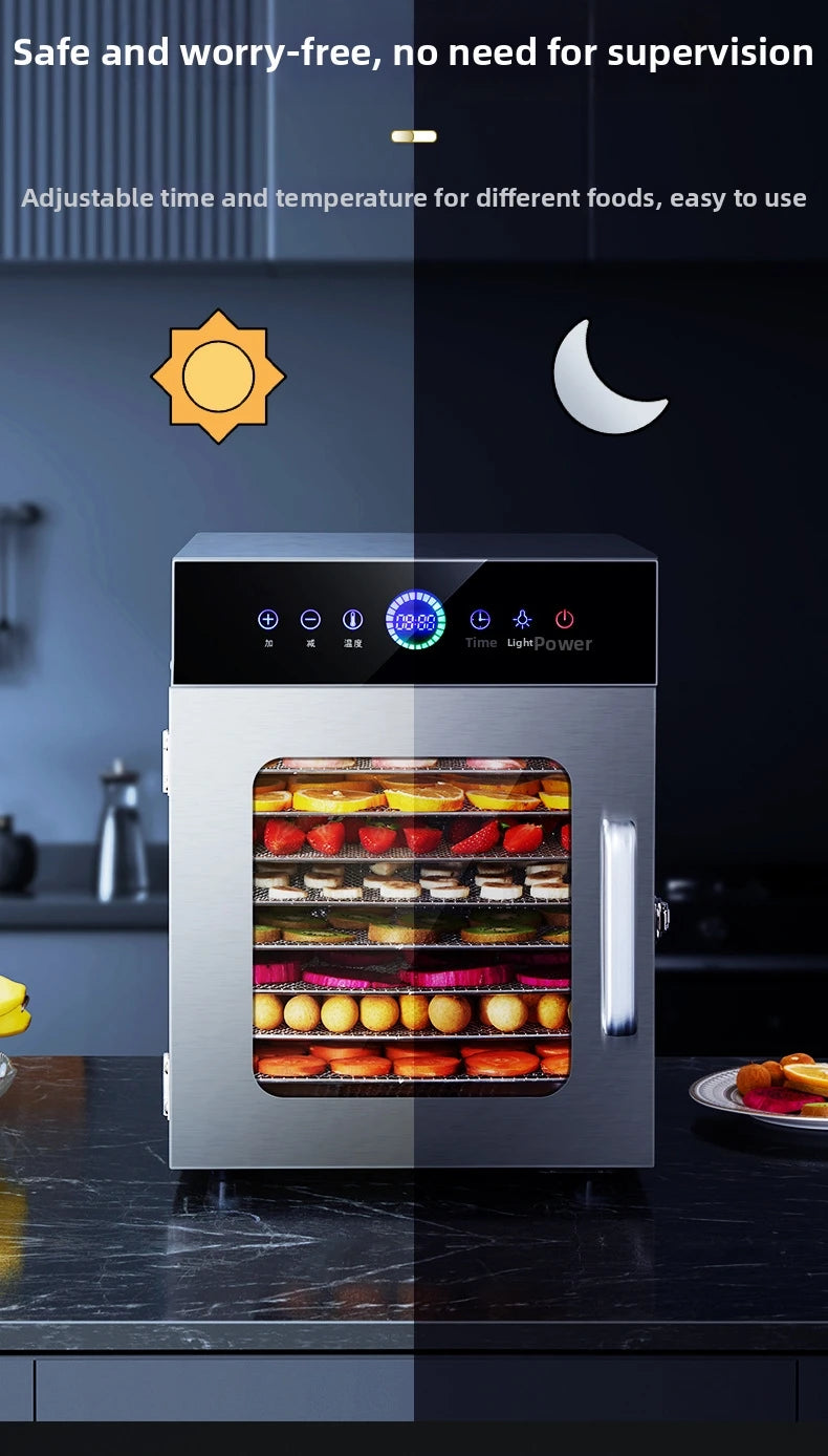 8-Tier Stainless Steel Food Dehydrator Commercial Power Digital