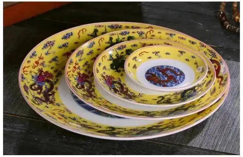 Ceramic Dragon Dish Chinese Bone Porcelain Deep Flat