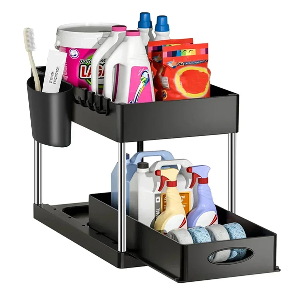1pc Tier Under Sink Organizer Sliding Cabinet Basket