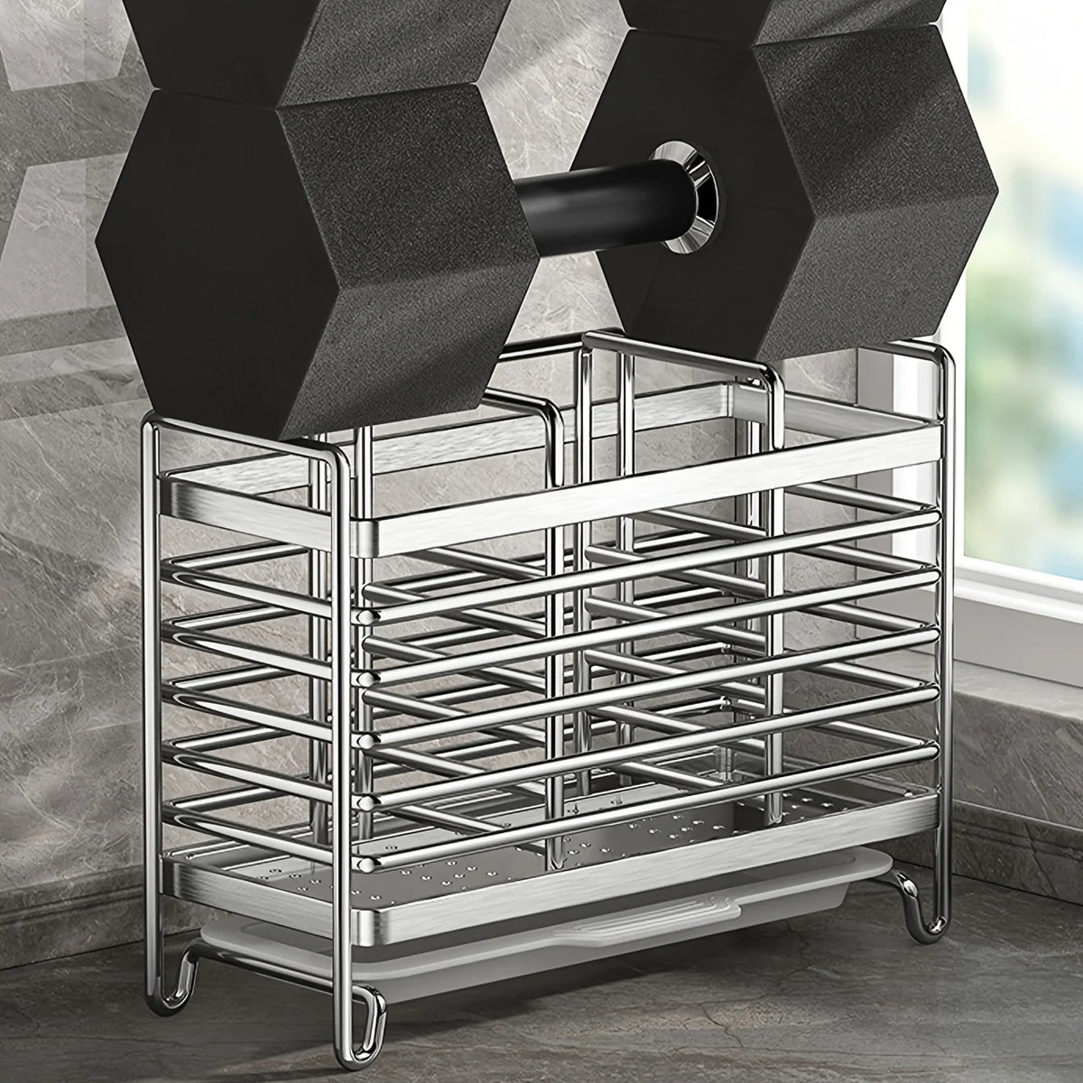 No-Drill Wall Mount Utensil Holder Stainless Steel Organizer