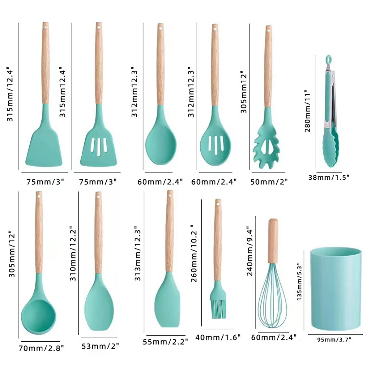 12pcs Silicone Cooking Utensils Non-Stick Cookware Black Cuisine