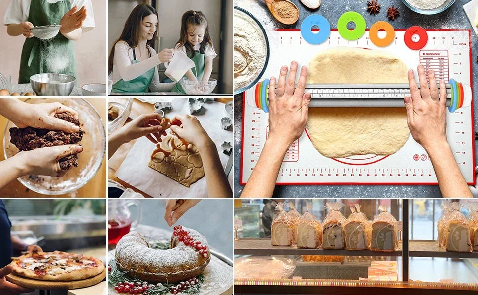 Adjustable Stainless Steel Rolling Pin Non-Stick Pastry Mat