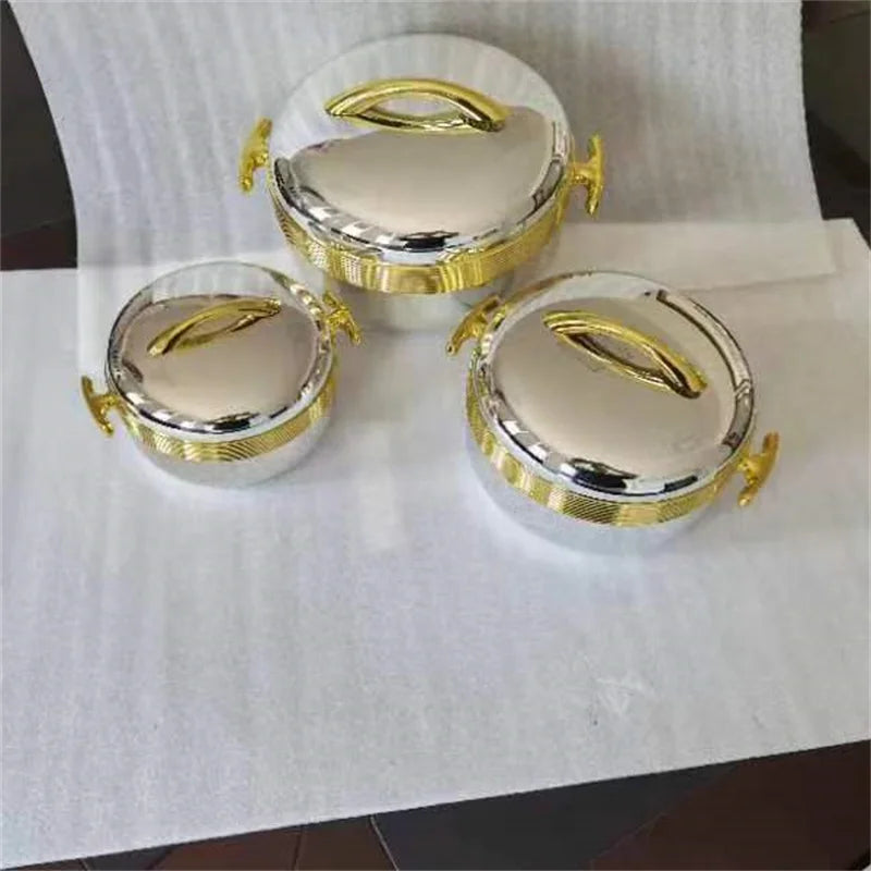 3pcs/ Set/1/ 2/3 Liter Food Warmer Gilded Lunch