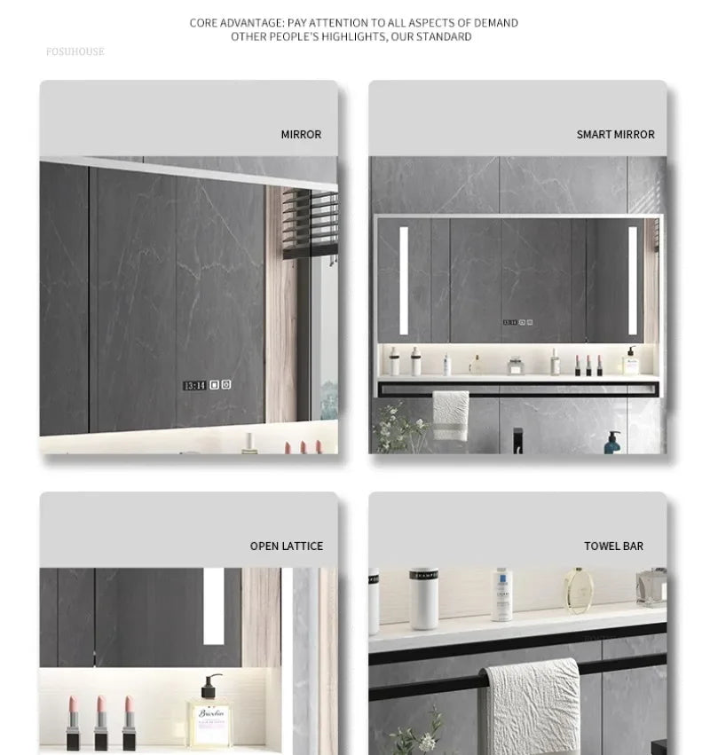 Smart Bathroom Mirror Cabinets Wall-Mounted Backlight Anti-Fog