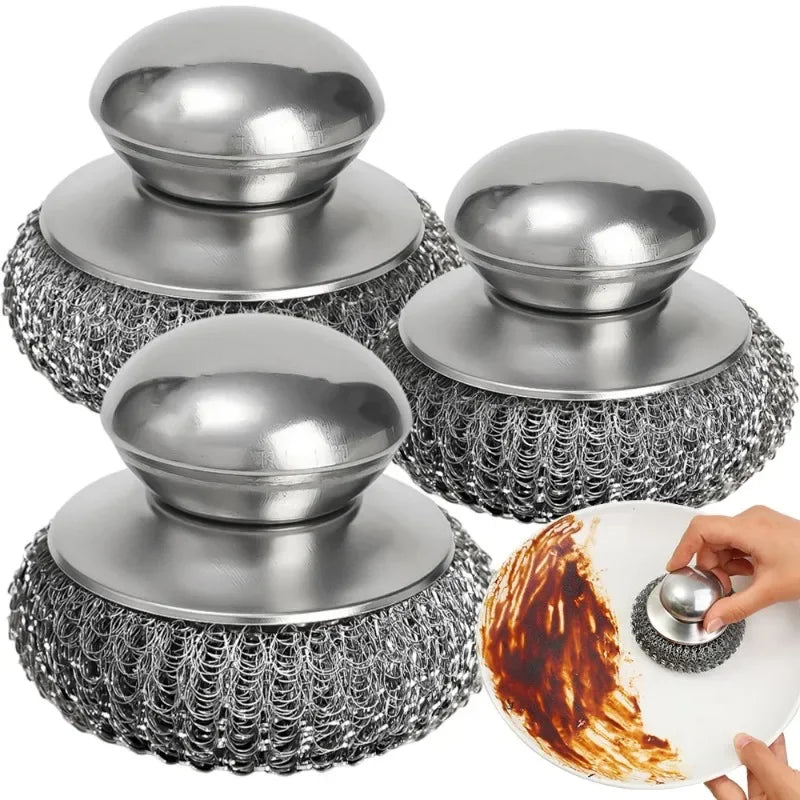 Stainless Steel Pot Brush Handle Robust Metal Ball