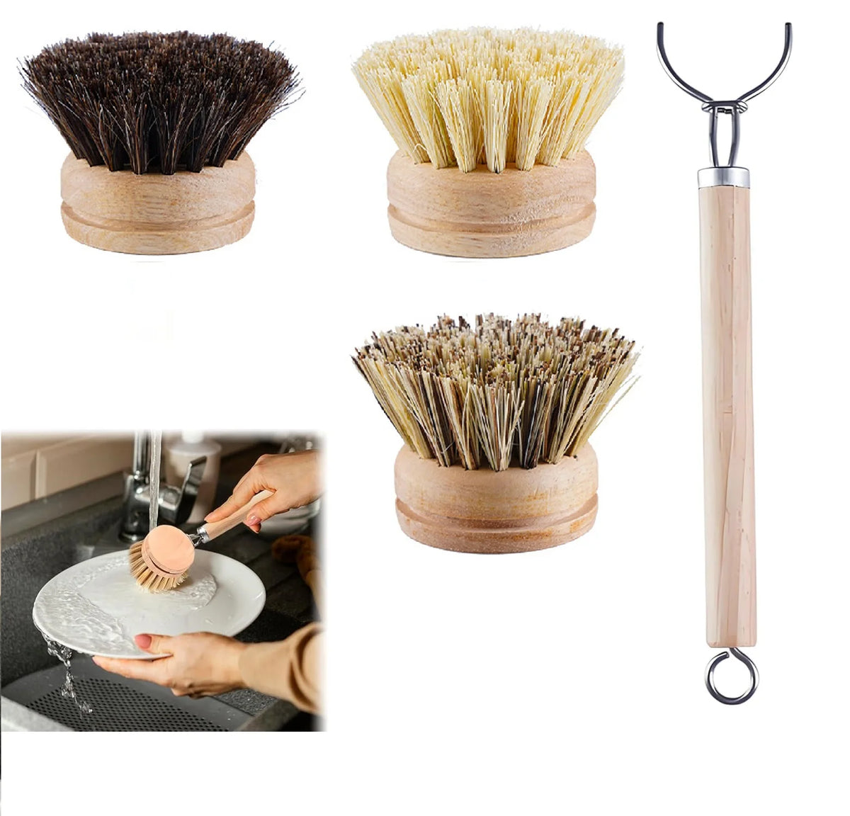 All-Purpose Dish Scrub Cleaning Brush Heads Sisal Horse