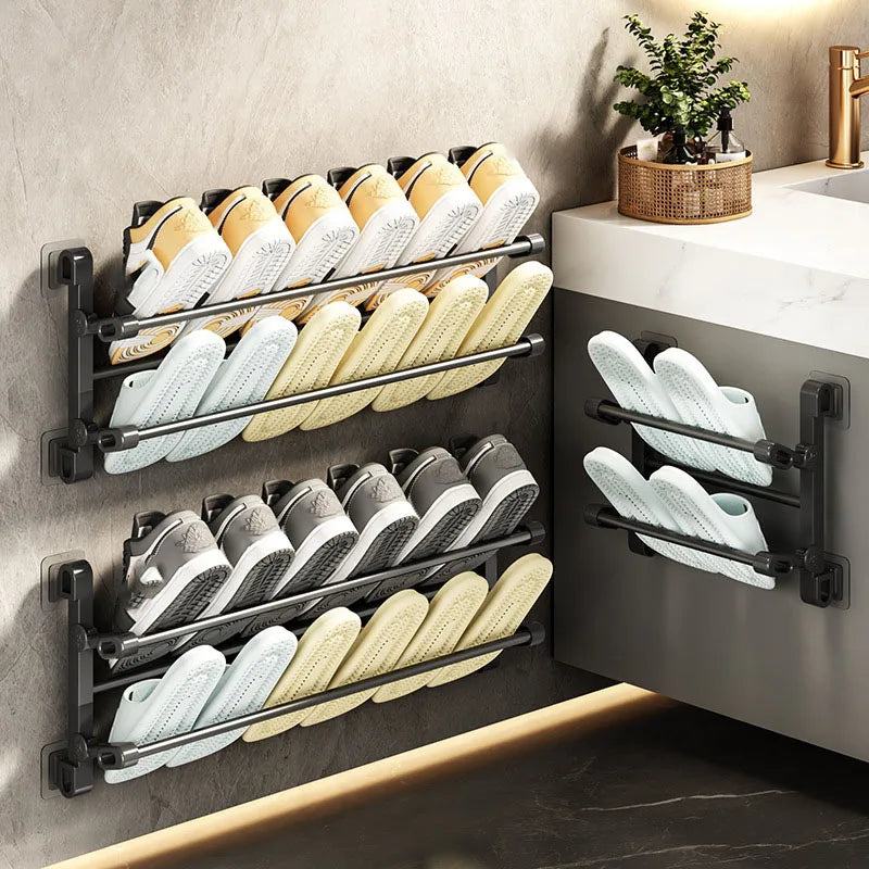 Wall Mounted Shoe Rack Punch Slipper Rack Bathroom
