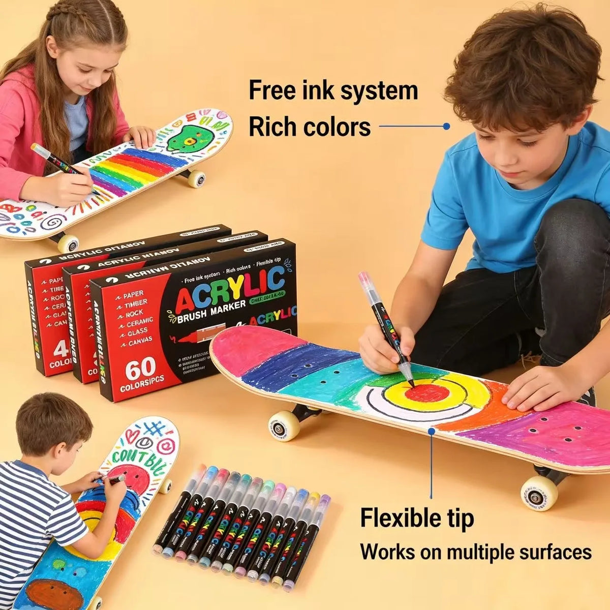12-408 Colors Acrylic Paint Pen Acrylic Markers Brush