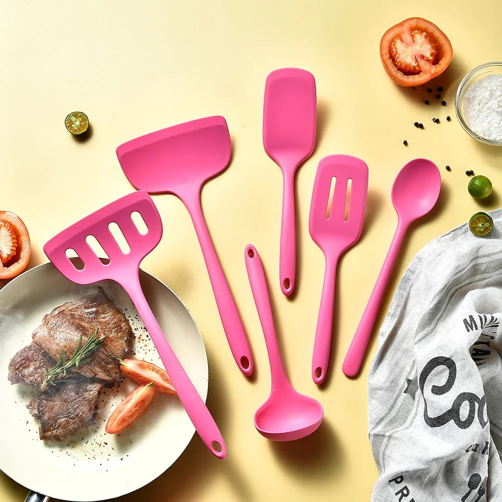 1/6pcs Pink Silicone Utensil Non-Stick Pans Silicone Spatula