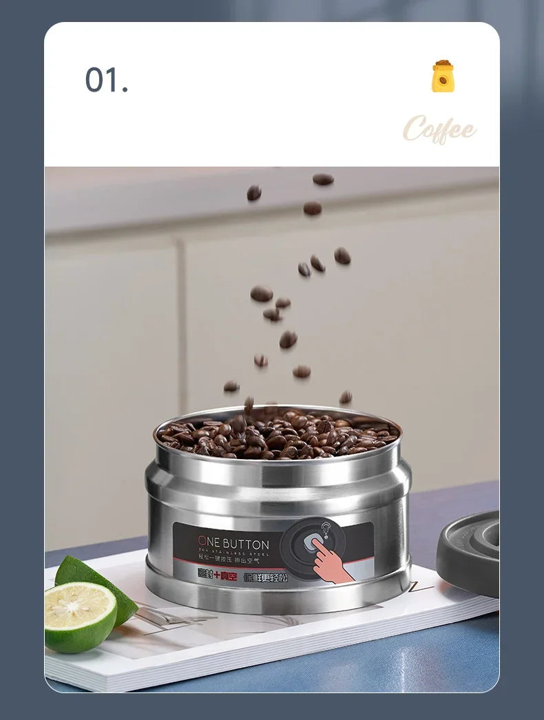 Vacuum Sealed Jug Coffee Beans Stainless Steel Airtight