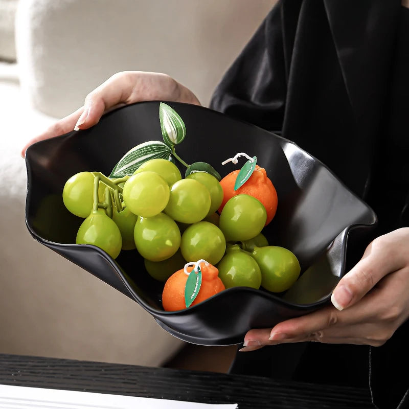Ceramic Fruit Plate Irregular Folds Tray Desktop Storage