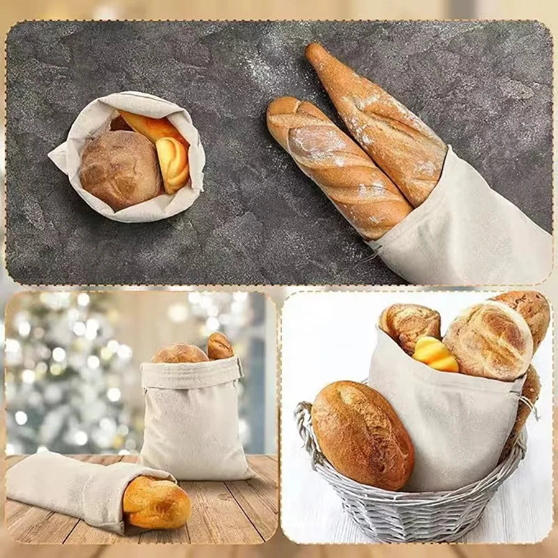 Linen Bread Bags Reusable Drawstring Organizer Homemade Artisan