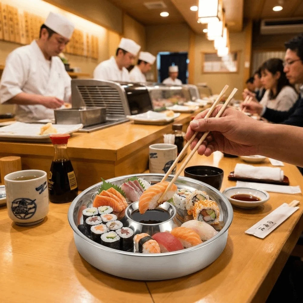 Stainless Steel Sashimi Ice Plate Dipping Dish Detachable