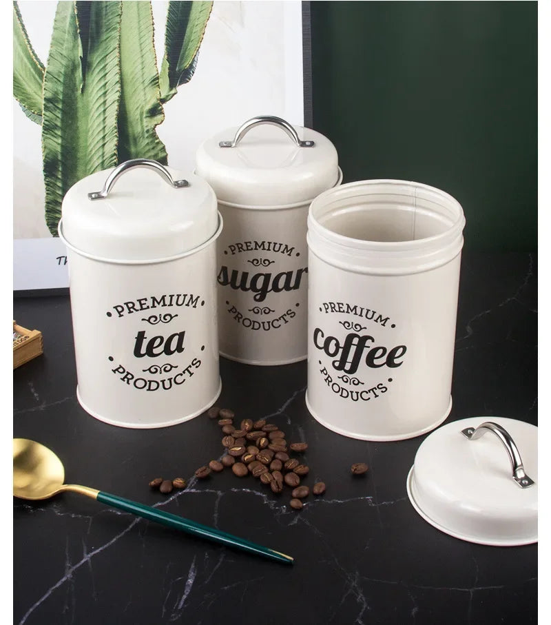 Canisters Coffee Tea Sugar Flour Metal Tin Jars