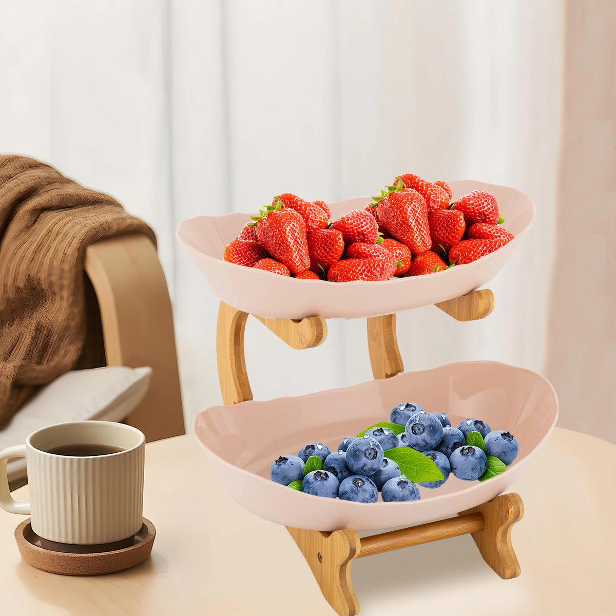 Tier Beige Fruit Bowl Fruit Basket Stand Fruit
