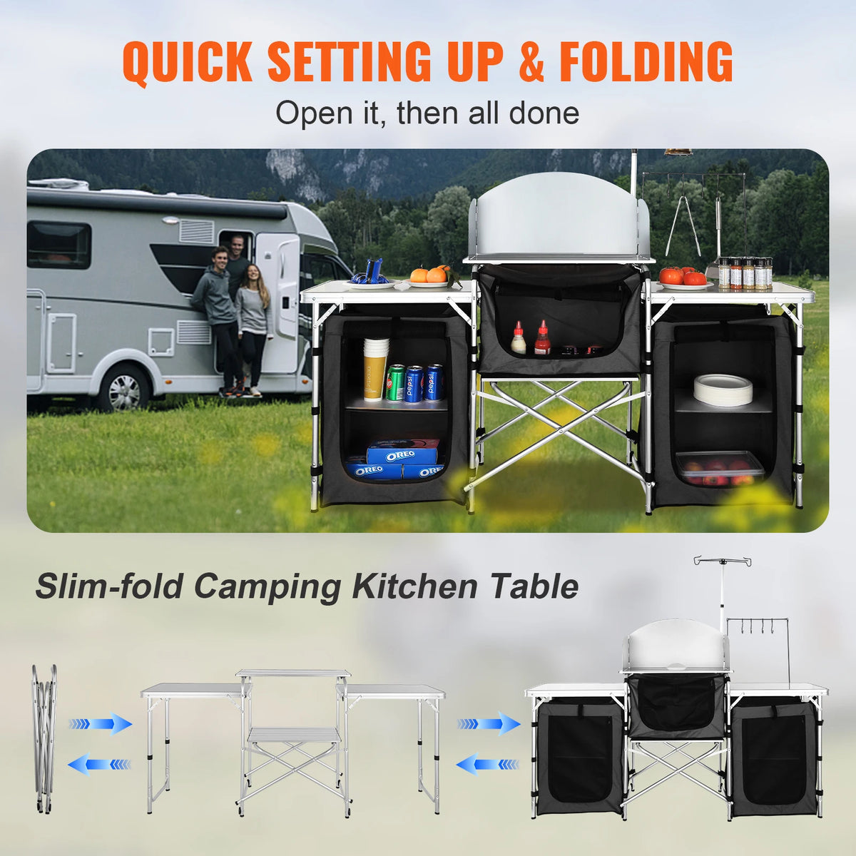 Succebuy Camping Table Cabinet Folding Cooking Storage Rack