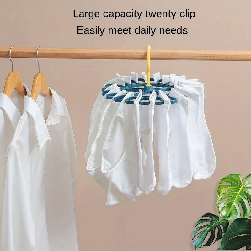 Round Space-Saving Drying Rack 20 Clips - Large-Capacity