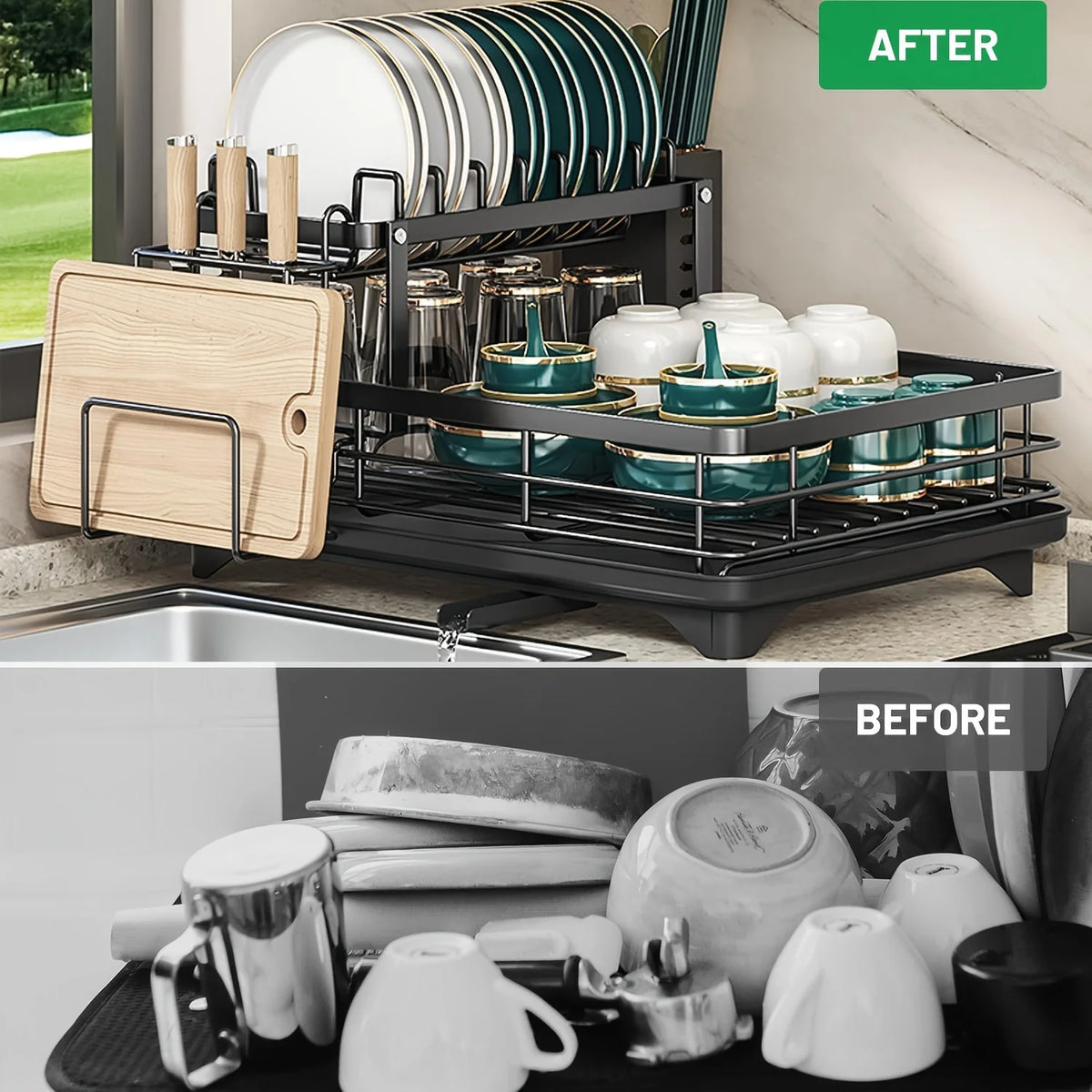 2-Tier Dish Drying Rack Large Durable Rust-Proof 2-Tier