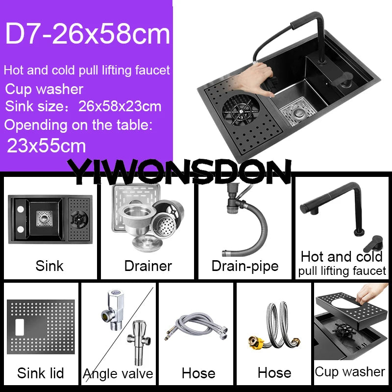 Nano Hidden Bar Sink Black Folding Faucet Silvery