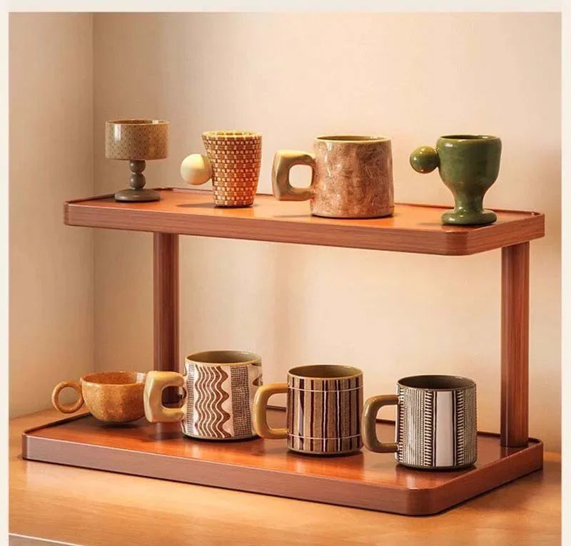 2-Tier Wooden Countertop Storage Shelf Multilayer Desktop
