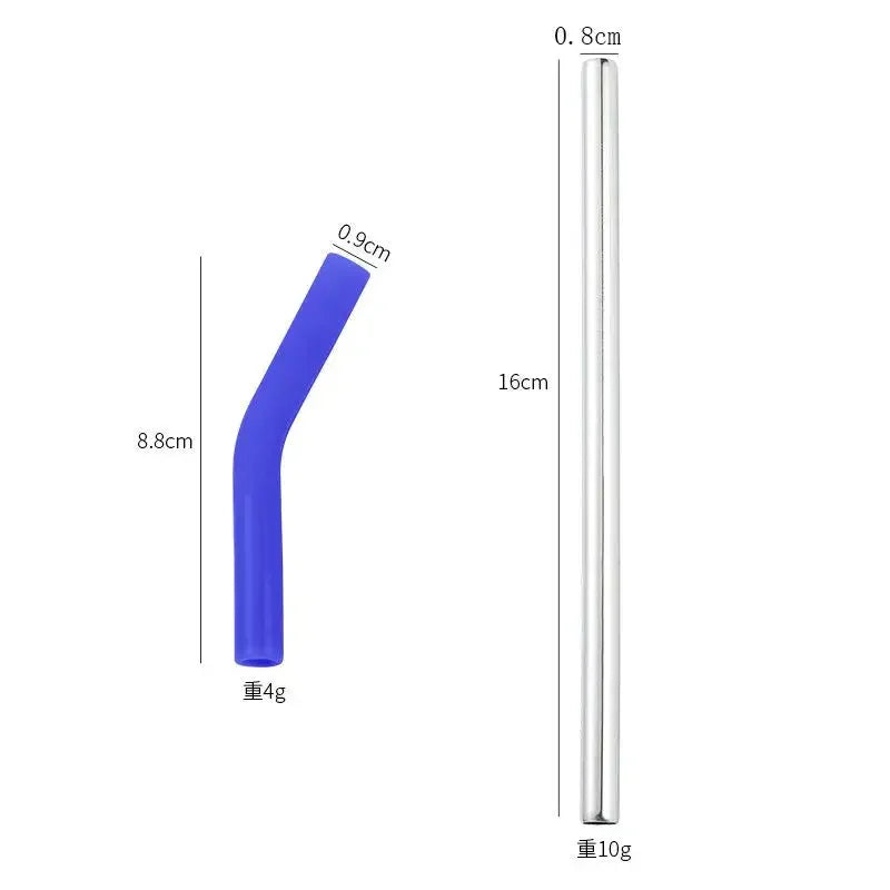 1set Long Stainless Steel Straw Silicone Straw Sleeve