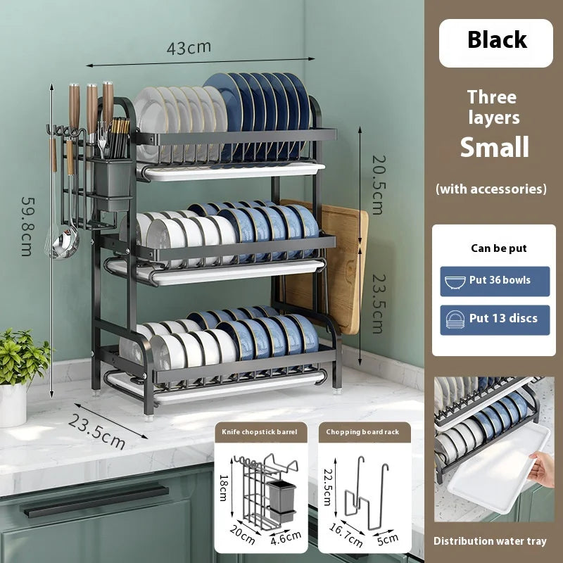 Dish Drying Rack 3-Tier Compact Dish Rack Drainboard