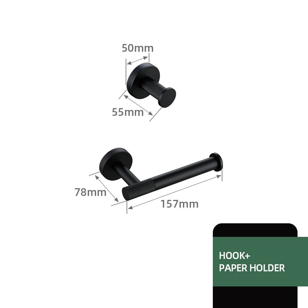 Matte Black Bathroom Brass Knurled Kit Paper Holder