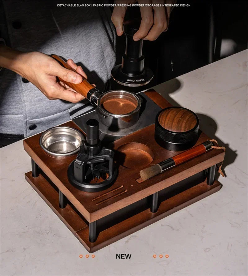Justinlau Coffee Tamper Station Stand Knock Box Wooden